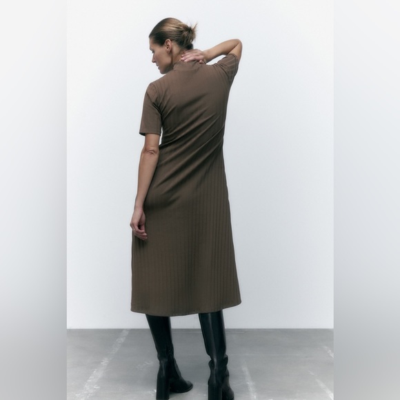 ZARA RIBBED MOCK-NECK DRESS - Picture 4 of 8
